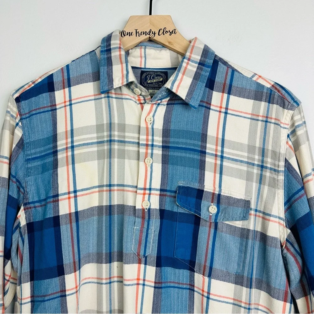 J Crew Mens Herringbone Collared Pullover Button Down Shirt Flannel Size Medium
